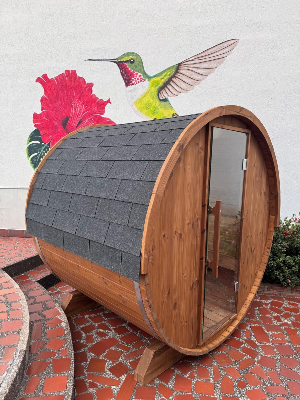 Exterior del sauna finlandés de barril
